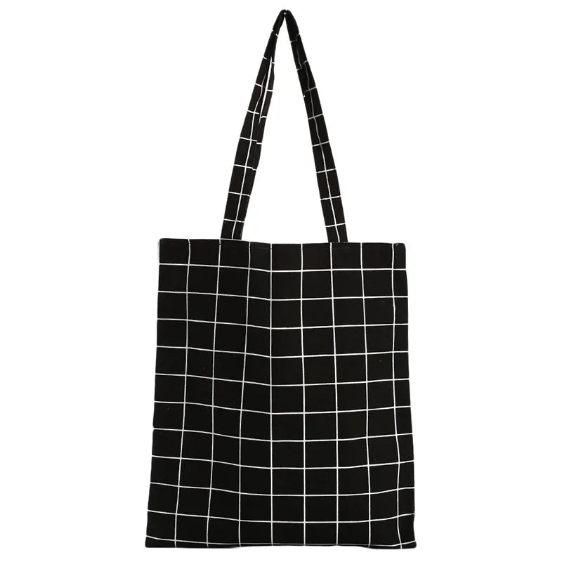 Women Canvas Plaid Shoulder Tote Bag Eco Shopping Large