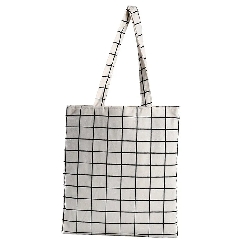 Women Canvas Plaid Shoulder Tote Bag Eco Shopping Large
