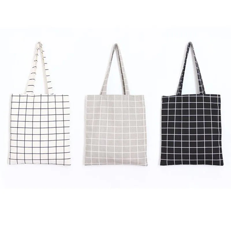 Women Canvas Plaid Shoulder Tote Bag Eco Shopping Large