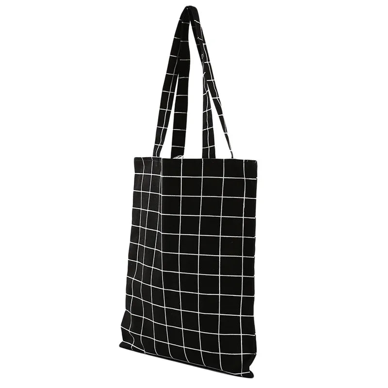 Women Canvas Plaid Shoulder Tote Bag Eco Shopping Large