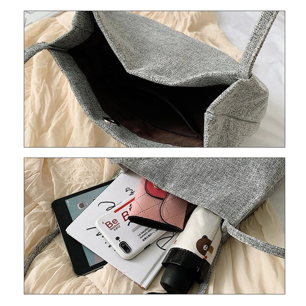 Women Flax Beach Shoulder Bag Large Capacity Totes