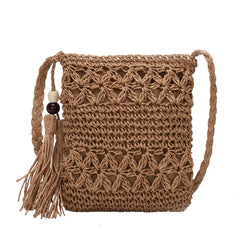 Women Straw Messenger Bag Hollow Out Woven Shoulder Tassel Crossbody Beach