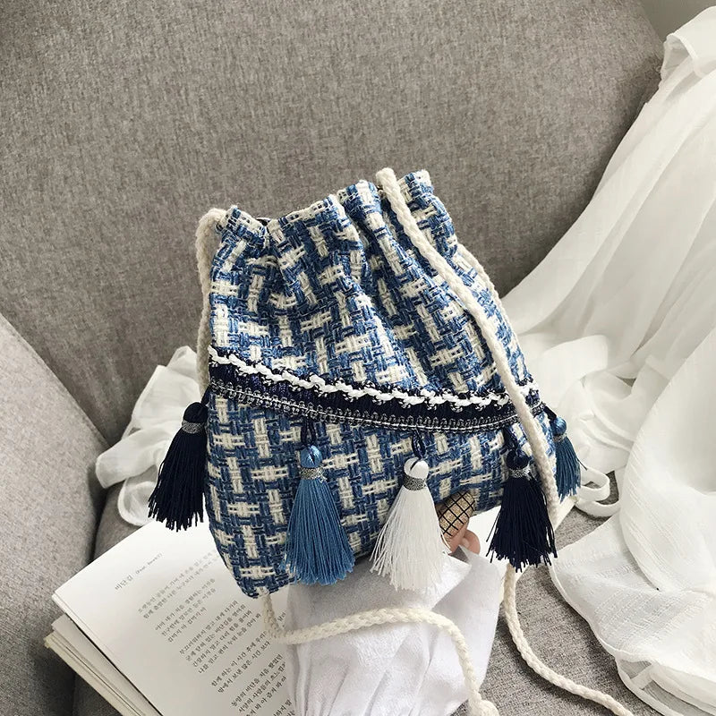 Chinese Style Tassel Bucket Bag Small Handbag