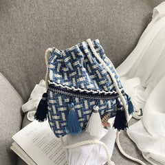 Chinese Style Tassel Bucket Bag Small Handbag