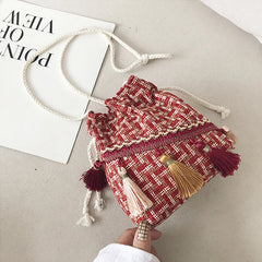 Chinese Style Tassel Bucket Bag Small Handbag