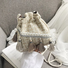 Chinese Style Tassel Bucket Bag Small Handbag