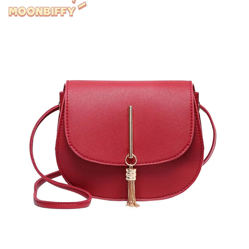 Women Tassel Crossbody Bag PU Leather Small Flap Shoulder Bag