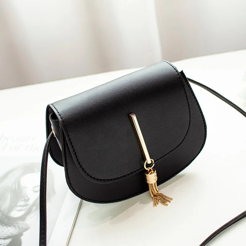 Women Tassel Crossbody Bag PU Leather Small Flap Shoulder Bag