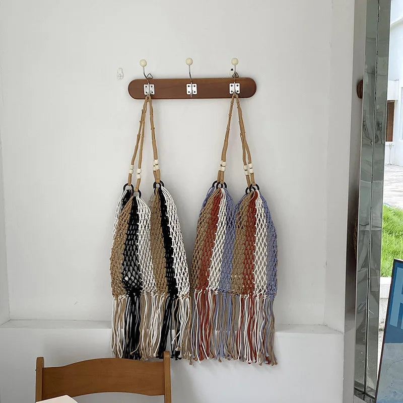 Women Tassel Woven Bag Summer Beach Shoulder Bags Casual Straw Handbag