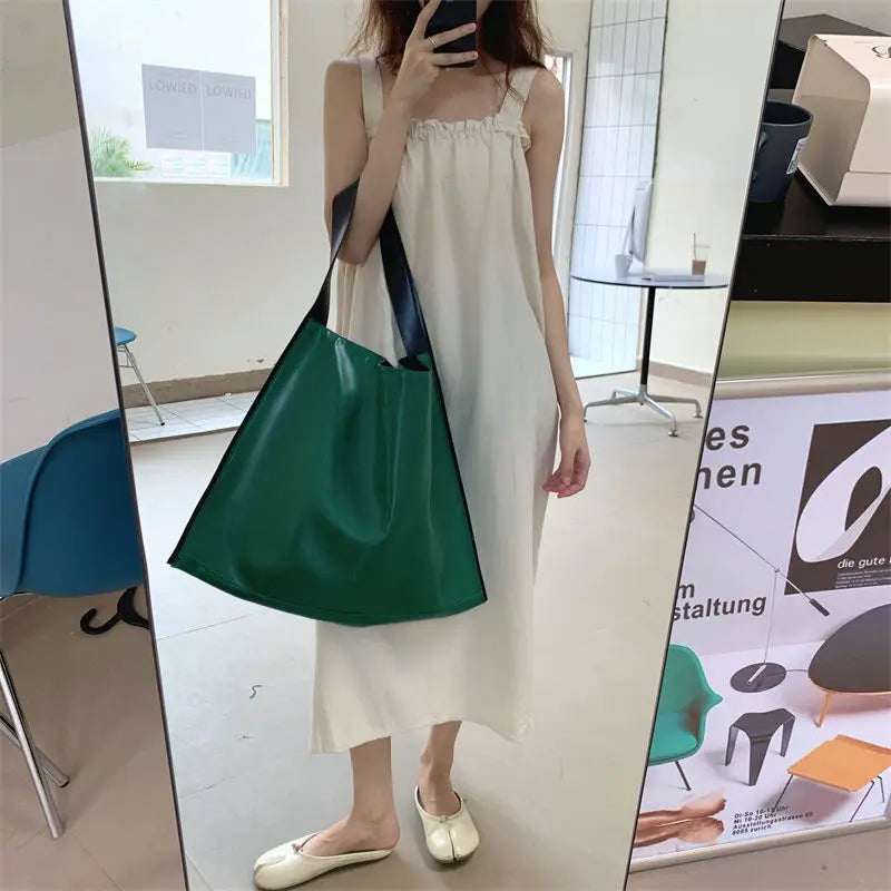 Women Tote Bag Casual Solid Soft High-Capacity Shoulder Bag Handbag