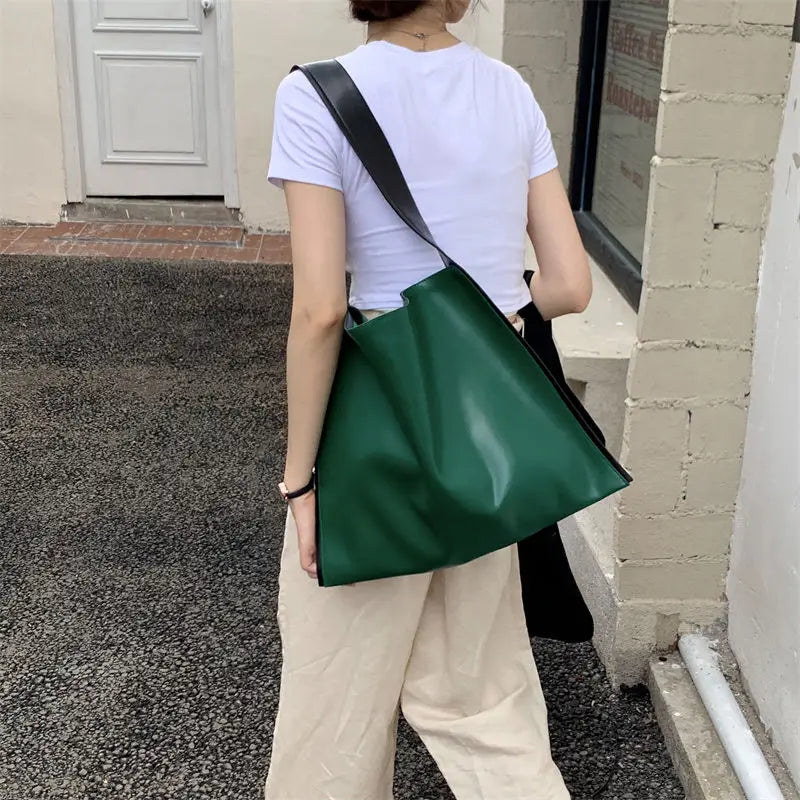 Women Tote Bag Casual Solid Soft High-Capacity Shoulder Bag Handbag