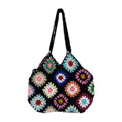 Boho Floral Crochet Large Tote Bag Multicolor Handbag