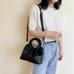 Women Totes Bag PU Leather Retro Ring Handle Handbag