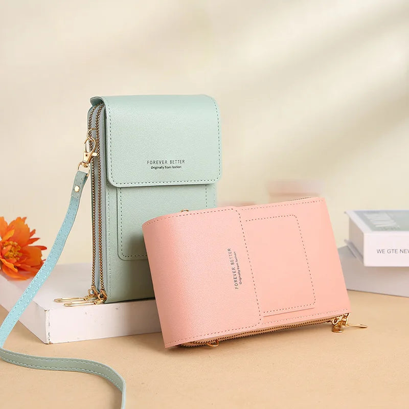 Women Touch Screen Mobile Phone Bag Multifunction Anti-theft Brush Female Purse