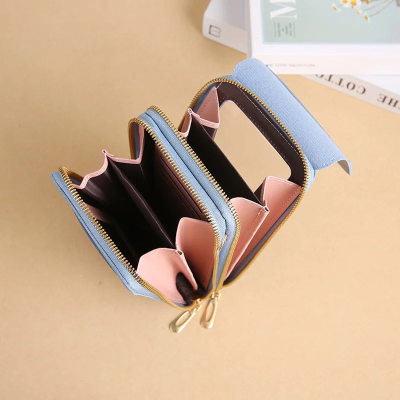 Women Touch Screen Mobile Phone Bag Multifunction Anti-theft Brush Female Purse