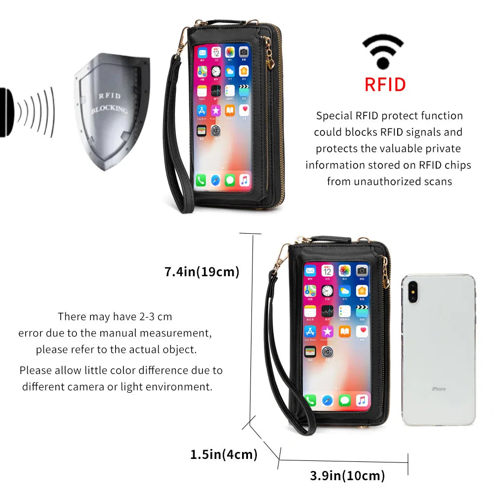 Women Touch Screen Wristlet Handbag RFID Protection Small Wallet Purse