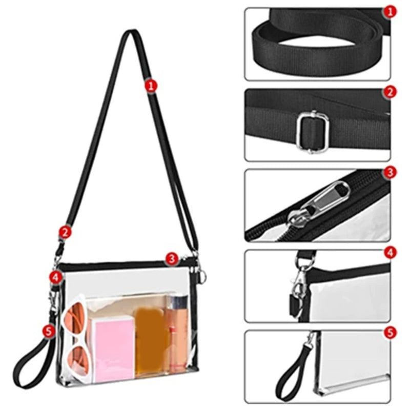 Women Clear Crossbody Shoulder Bags Stadium Approved Bags Zipper Closure
