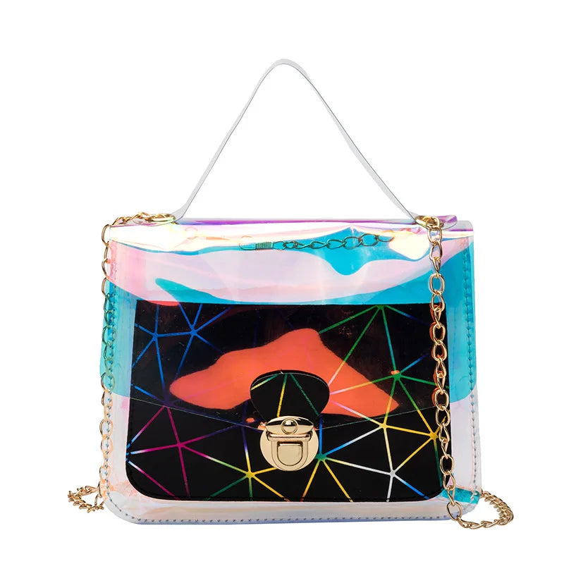 Women Transparent Jelly Diamond Lattice Cross Bag