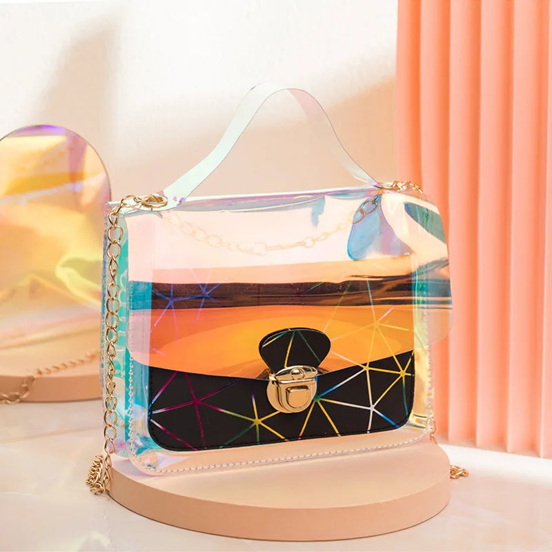 Women Transparent Jelly Diamond Lattice Cross Bag
