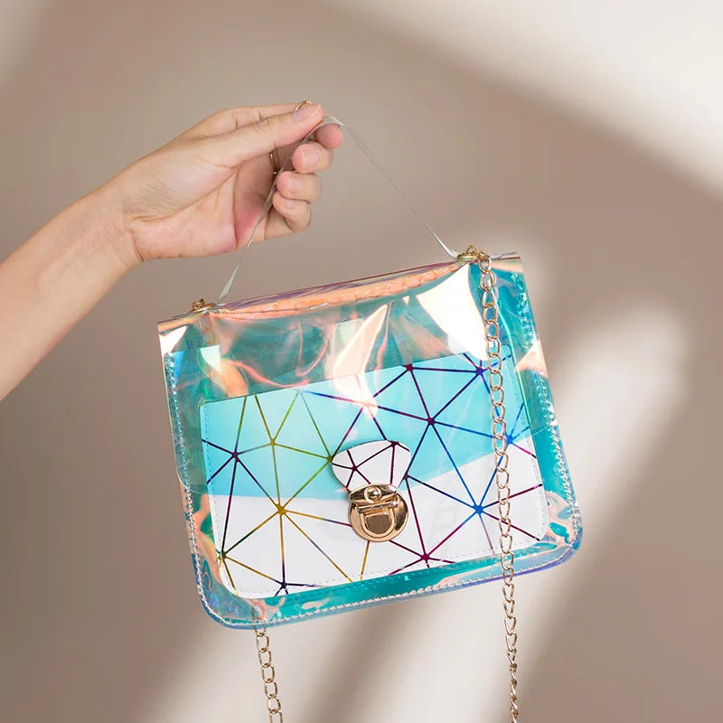 Women Transparent Jelly Diamond Lattice Cross Bag