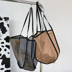 Women Mesh Shoulder Bag Large Capacity Beach Bag Travel Handbag