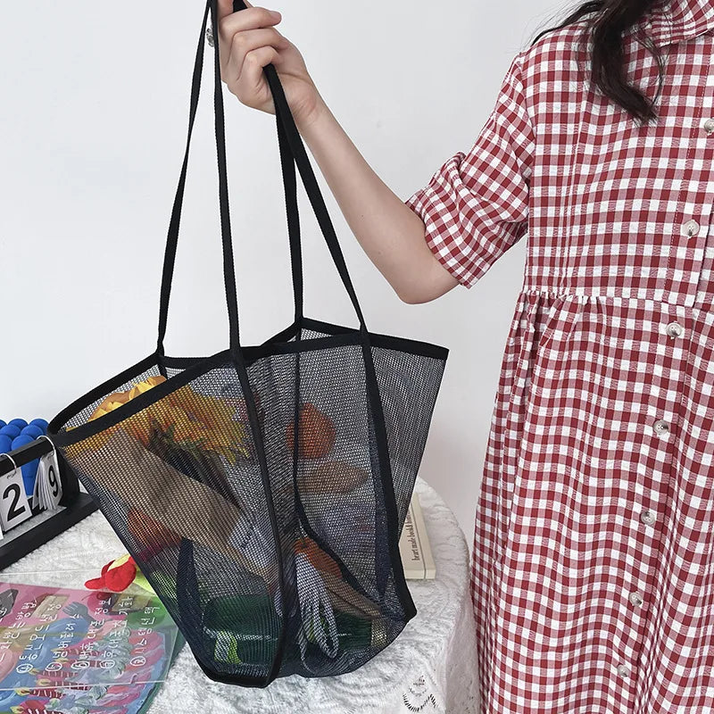 Women Mesh Shoulder Bag Large Capacity Beach Bag Travel Handbag