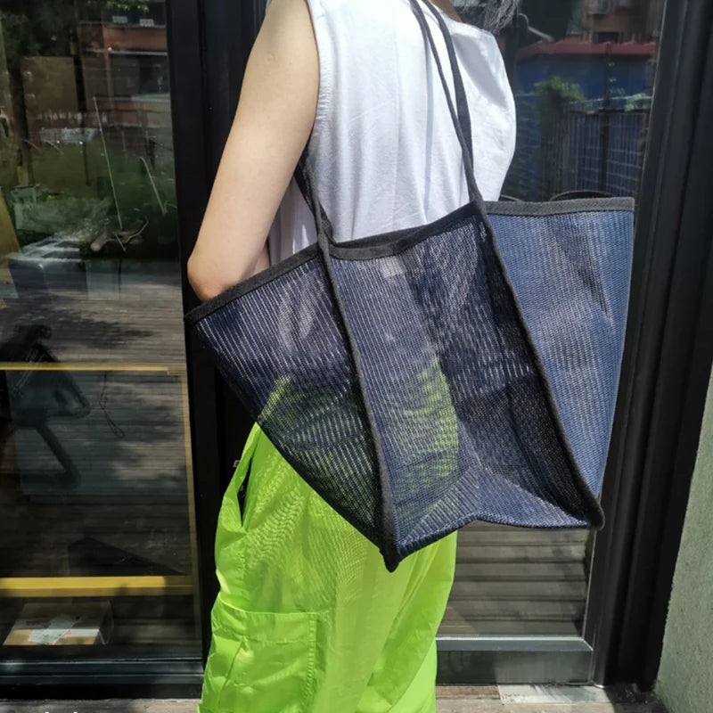 Women Mesh Shoulder Bag Large Capacity Beach Bag Travel Handbag