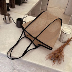 Women Mesh Shoulder Bag Large Capacity Beach Bag Travel Handbag