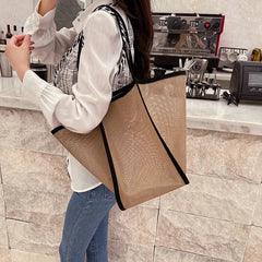 Women Mesh Shoulder Bag Large Capacity Beach Bag Travel Handbag
