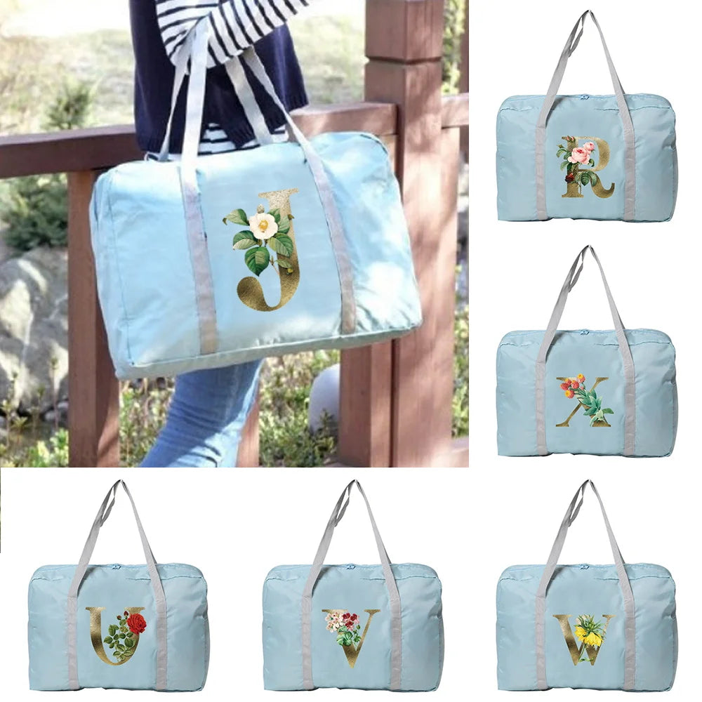 Women Travel Bags Tote Holiday Accessories Flower Letter Carry-on Duffle Handbag