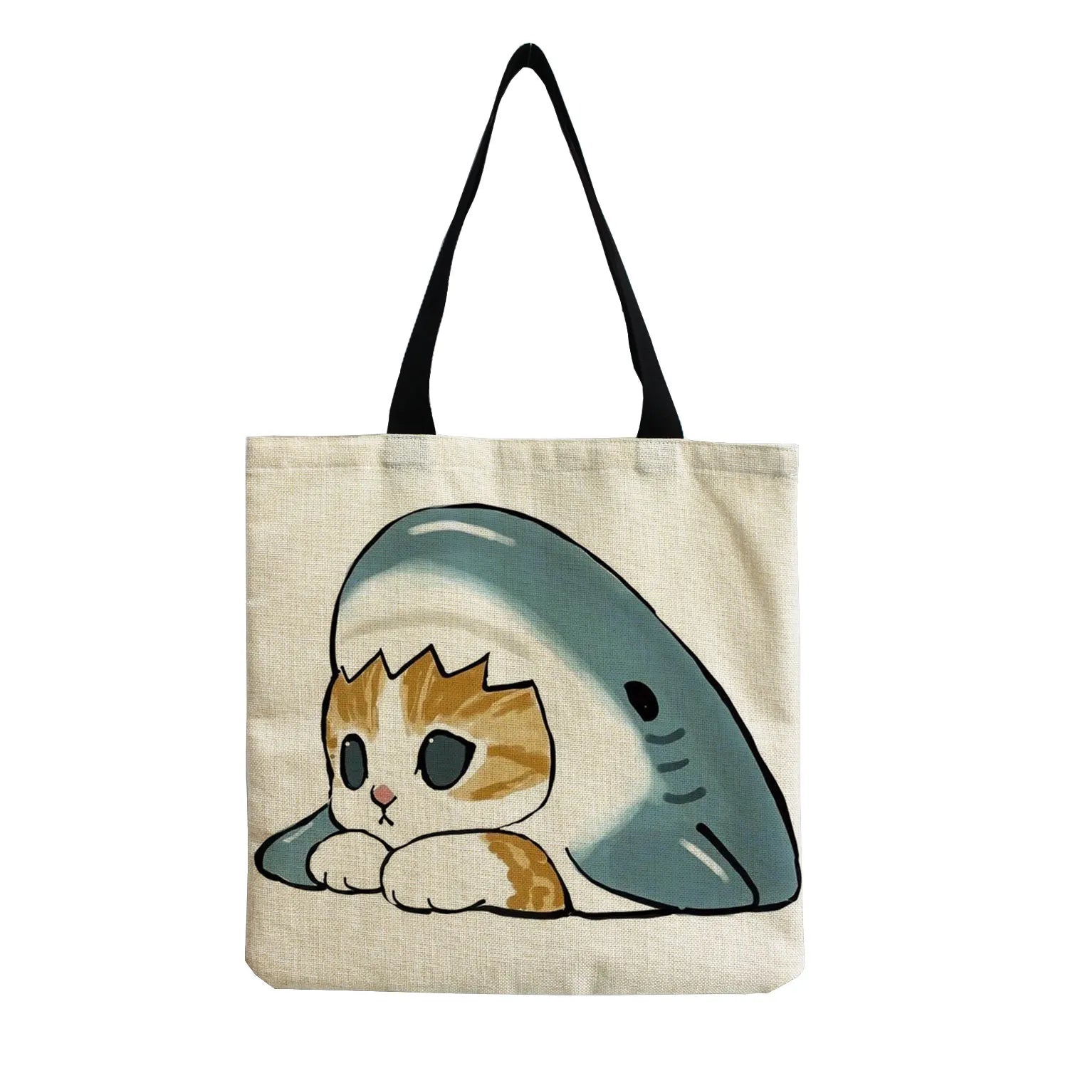 Shark Cat Print Tote Bag Shoulder Bag Customizable Eco Friendly