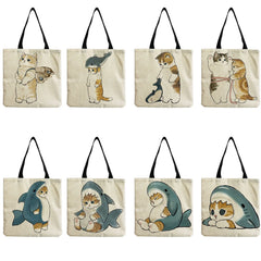 Shark Cat Print Tote Bag Shoulder Bag Customizable Eco Friendly