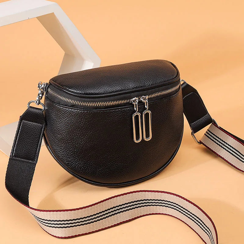 Women Crossbody Bags Solid Wide Band Chest Pack Leather Phone Banana Bags