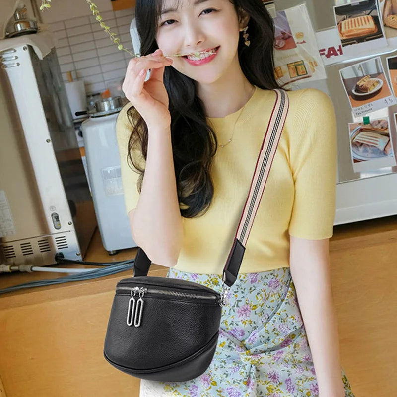 Women Crossbody Bags Solid Wide Band Chest Pack Leather Phone Banana Bags