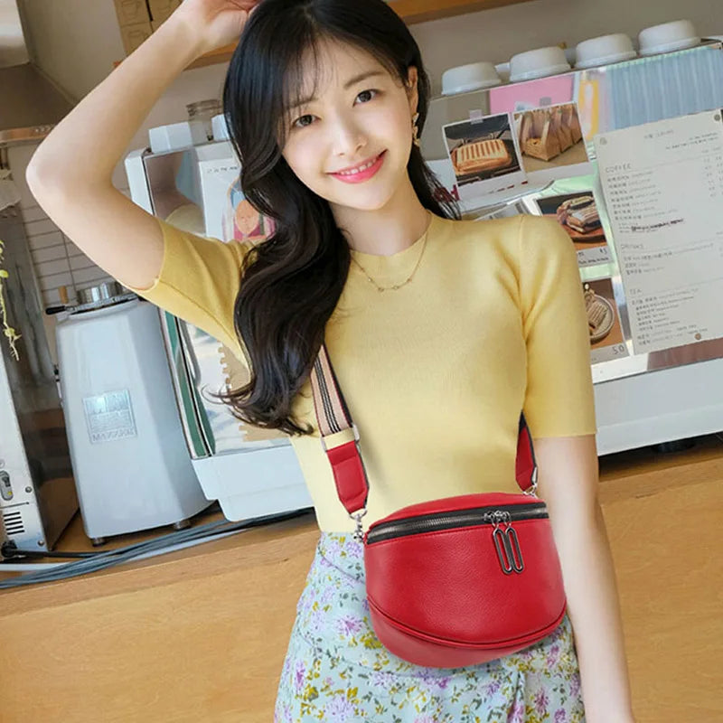 Women Crossbody Bags Solid Wide Band Chest Pack Leather Phone Banana Bags