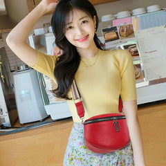 Women Crossbody Bags Solid Wide Band Chest Pack Leather Phone Banana Bags