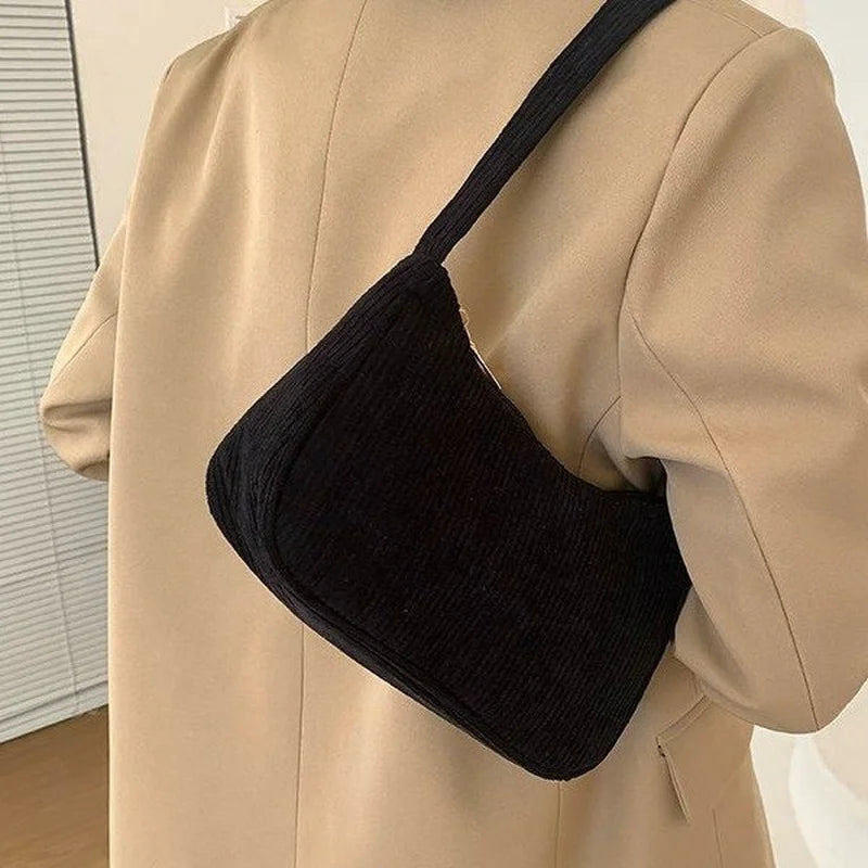 Soft Plush Shoulder Retro Corduroy Bag Autumn Winter Handbag