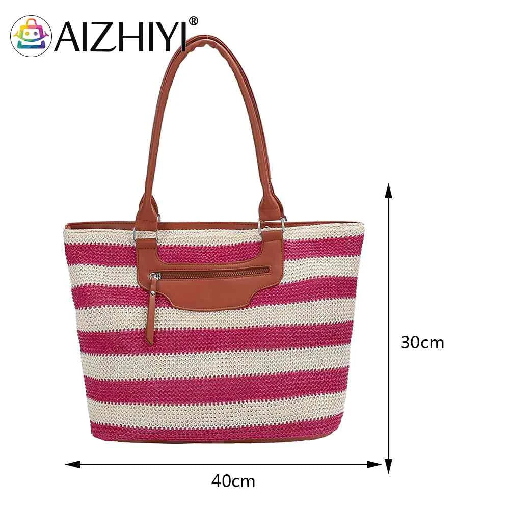 Women Underarm Bag Large Capacity Knit Handbag Striped Zipper Soft