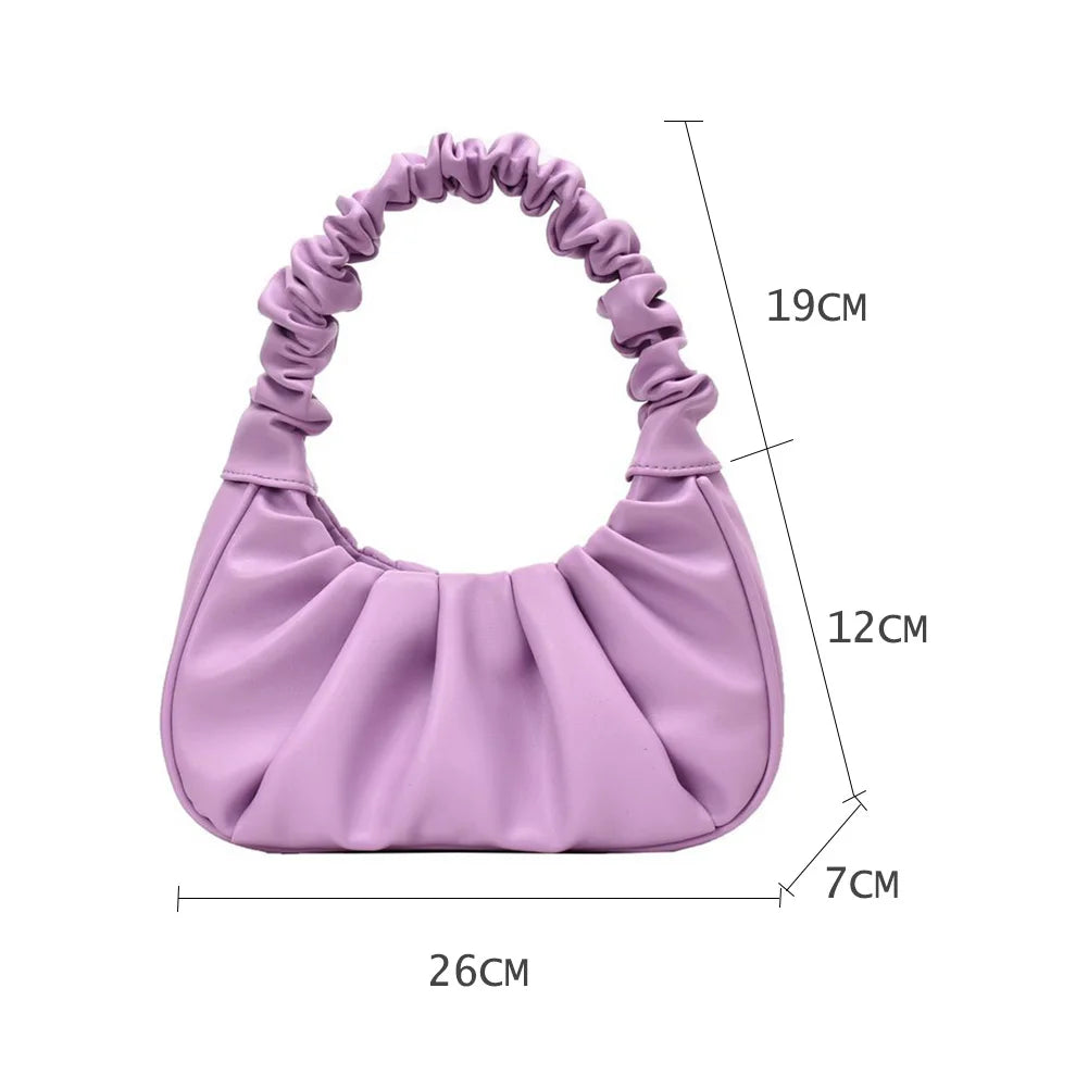Women Underarm Bags Soft PU Leather Handbags Solid Top-Handle Bags