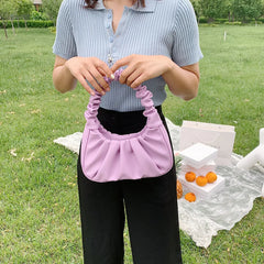 Women Underarm Bags Soft PU Leather Handbags Solid Top-Handle Bags