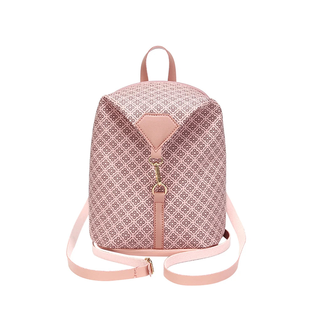 Vintage Geometric Lattice Pattern Shoulder Backpack PU Leather Small Rucksack