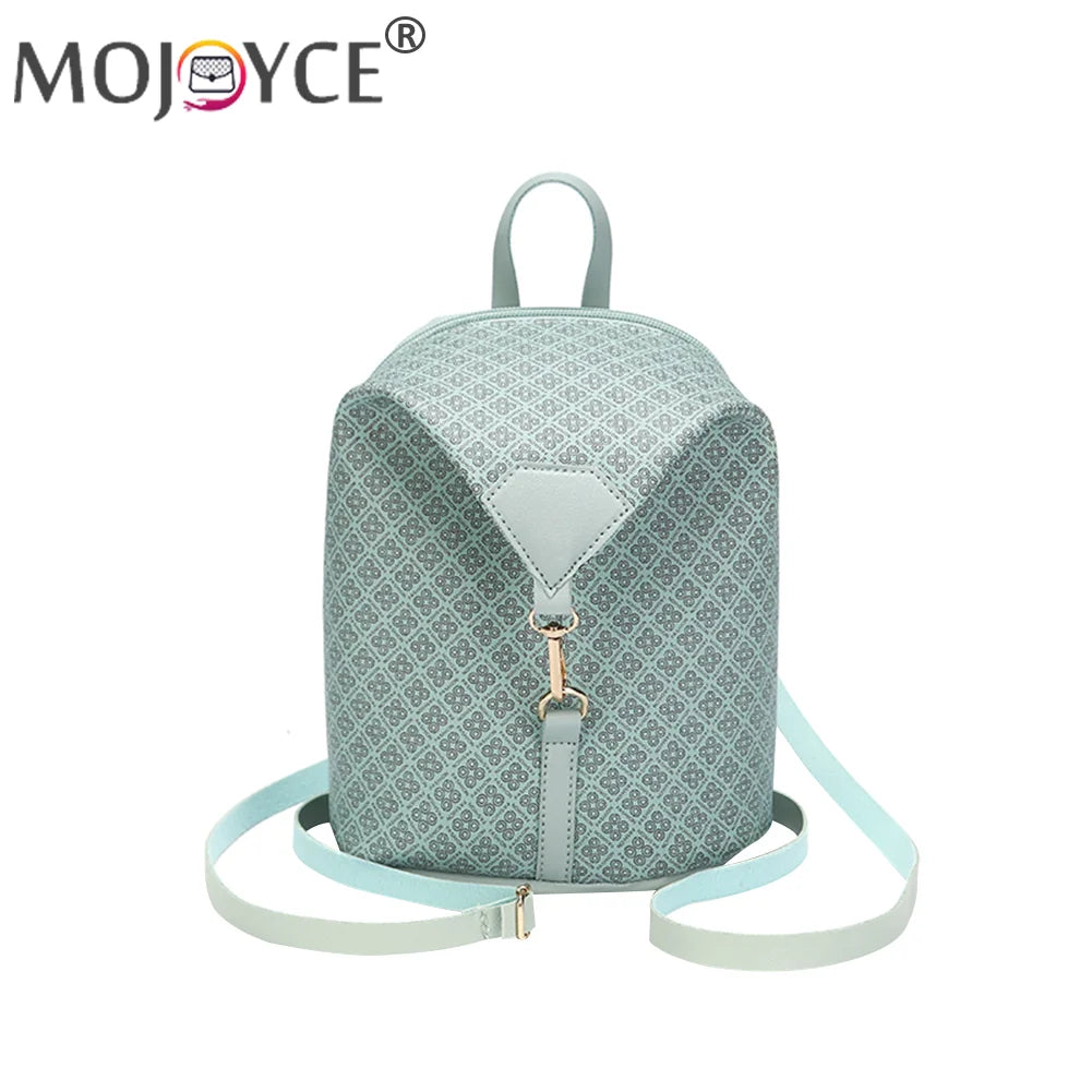 Vintage Geometric Lattice Pattern Shoulder Backpack PU Leather Small Rucksack