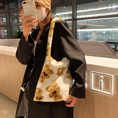 Vintage Plush Shoulder Bags Women Plush Shopper Handbags