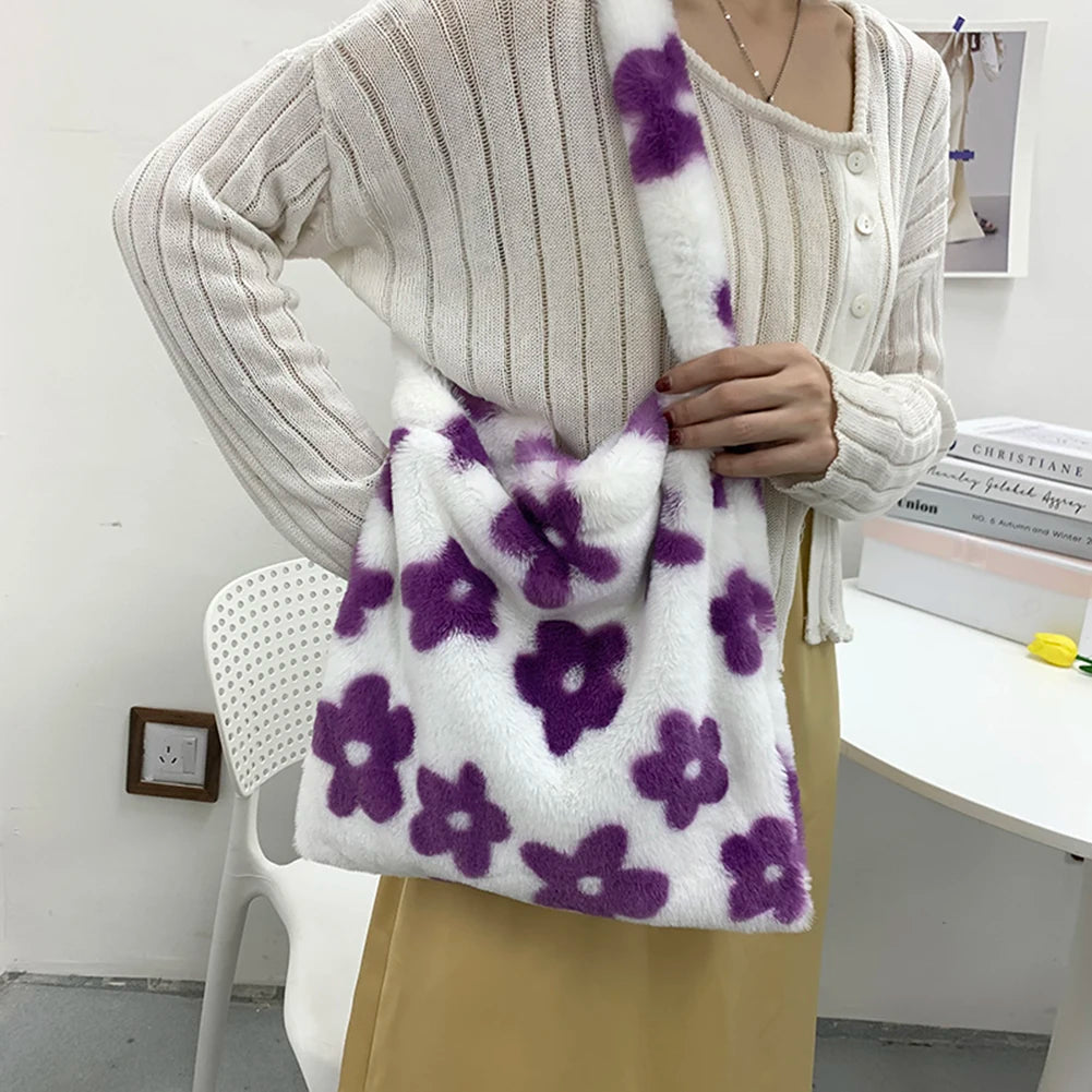 Vintage Plush Shoulder Bags Women Plush Shopper Handbags