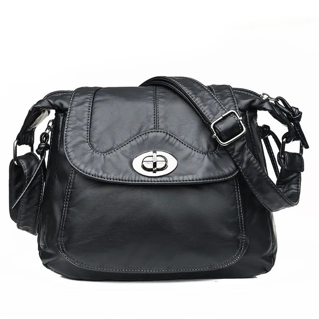 Women Vintage Shoulder Bag Soft Leather Handbags Washed Purses Crossbody Bags