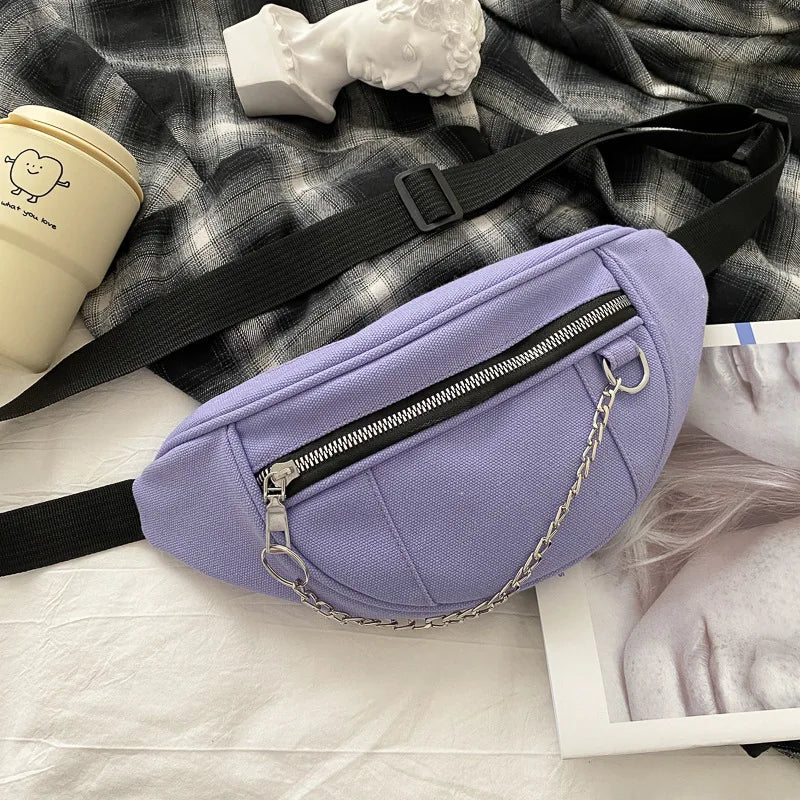 Women Waist Bag Adjustable Wide Belt Canvas Fanny Pack Ladies Travel Money Phone