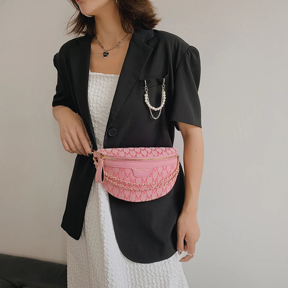 Canvas Waist Bag Printed Letter Shoulder Crossbody Chest Bag