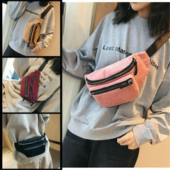 Women Canvas Waist Bag Brown Phone Chest Pack