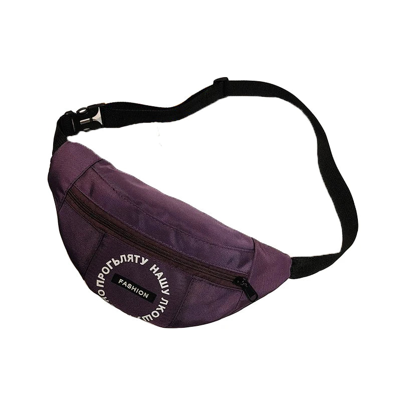 Women Waist Bag Letter Nylon Waterproof Shoulder Banana Bag