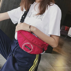 Women Waist Bag Letter Nylon Waterproof Shoulder Banana Bag